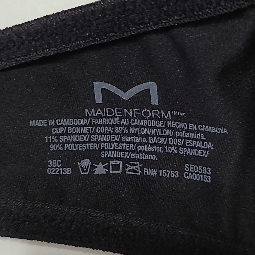 NWT Maidenform Black Lace-Textured Wireless Bra 38C